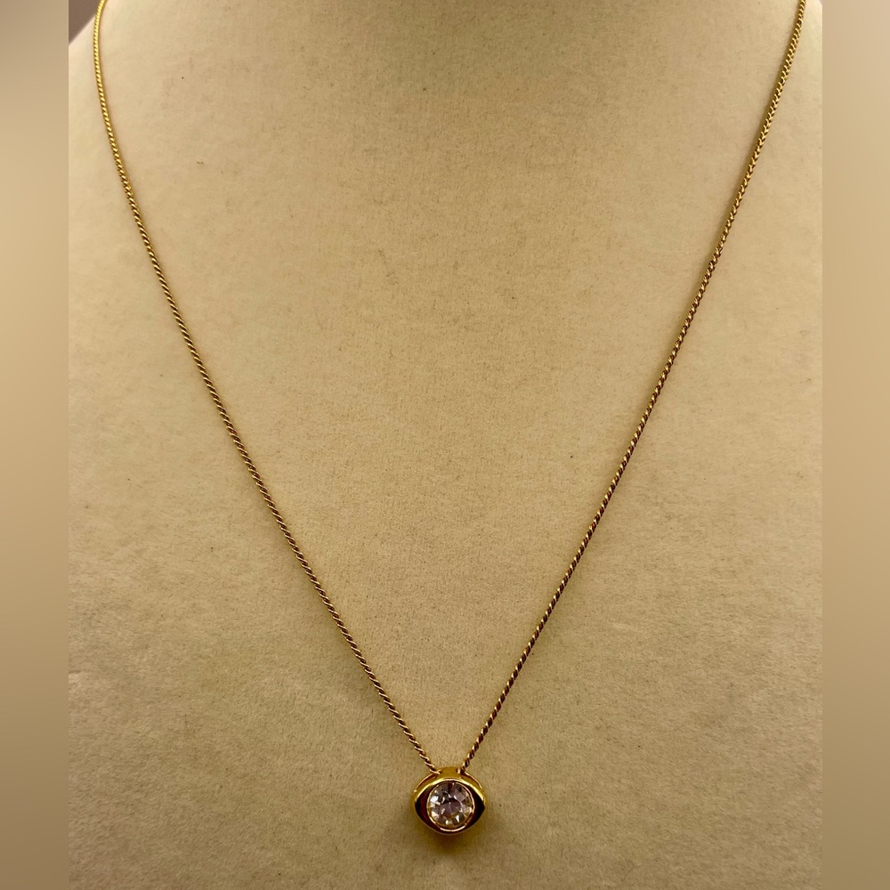 Dainty gold plated choker necklace with a cubic zirconia oval shaped pendant. - Picture 2 of 6